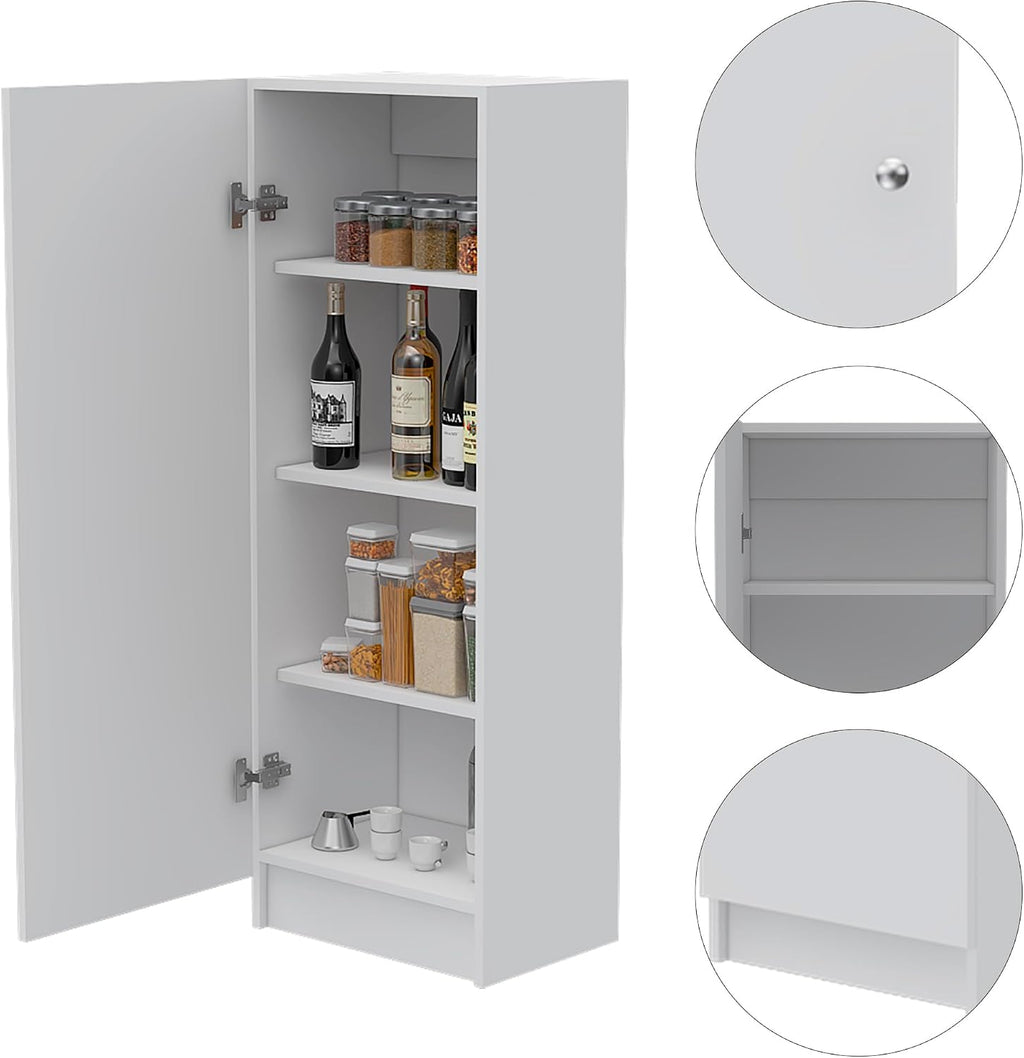 Della 60 Kitchen Pantry with Countertop, Closed & Open Storage -White