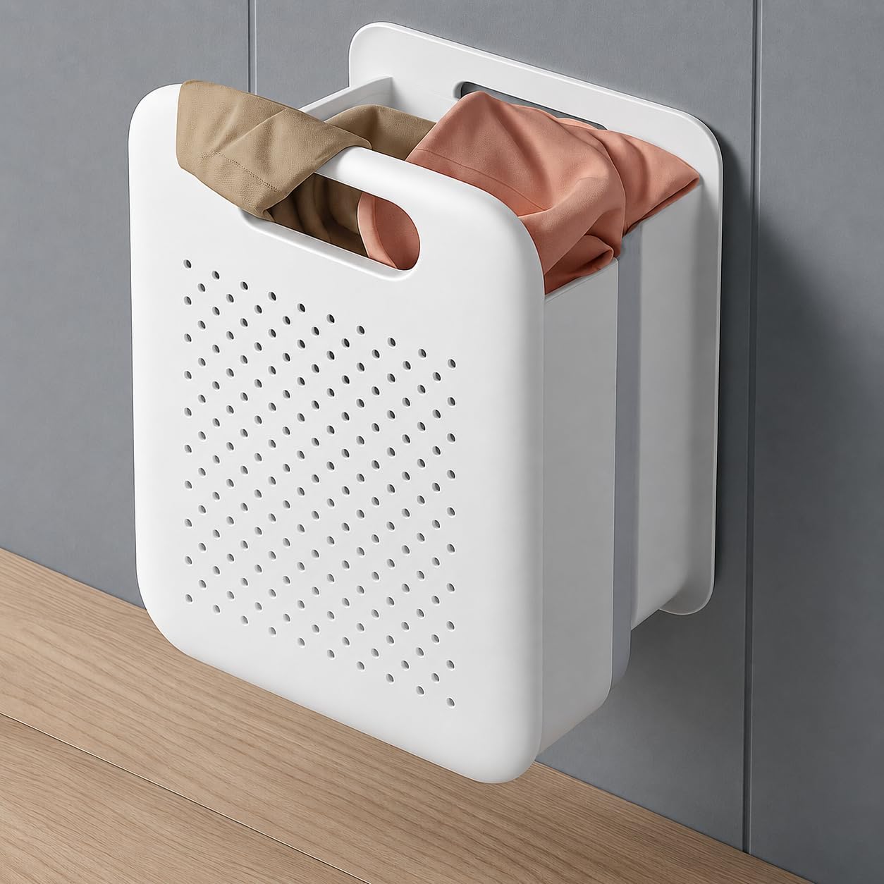 Goderewild Collapsible Laundry Basket, Space-Saving Wall-Mounted Hamper, Detachable Hanging Organizer for Home, Dorms, RVs, Measures 11.8" x 8" x 14.7" In (White)