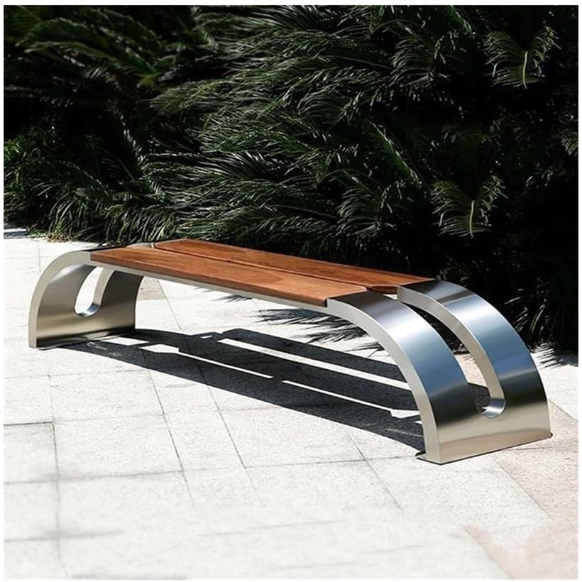 Garden Zigzag Stainless Steel Wooden Seat Plate Outdoor Bench Patio Seat(Small)