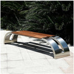 Garden Zigzag Stainless Steel Wooden Seat Plate Outdoor Bench Patio Seat(Small)