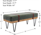 DUOMAY Industrial Modern PU Rectangle Ottoman Bench with PU Strap and Metal Legs, Mid Century Dining Table Bench Footstool Entryway Shoe Bench for Bedroom Dining Room Living Room, Green