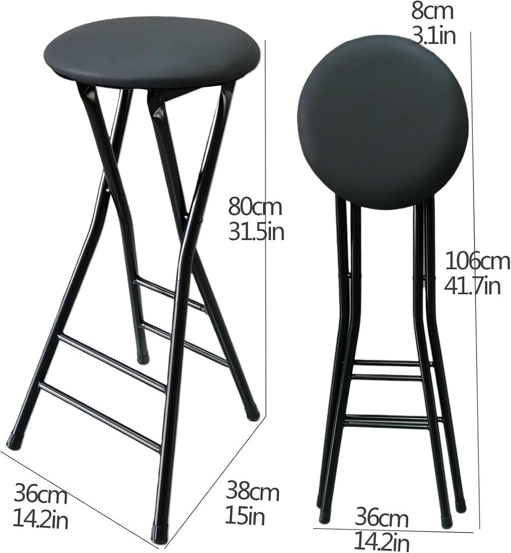 Round Padded Folding High Chiar for Kitchen, Outdoor, Camping, Foldable Bar Stool Backless, Portable Adult Foldable Stool (Color : Black, Size : 80cm/31.5in)