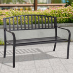 Black 50in Outdoor Steel Benches Powder-Coated 2-Person 500lbs Capacity Garden Deck Backyard