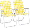 Vasitelan Patio Lawn Chairs Folding Chairs Set of 2, Webbed Folding Chair Outdoor Beach Chair Portable Camping Chair for Yard, Garden (Yellow & White)