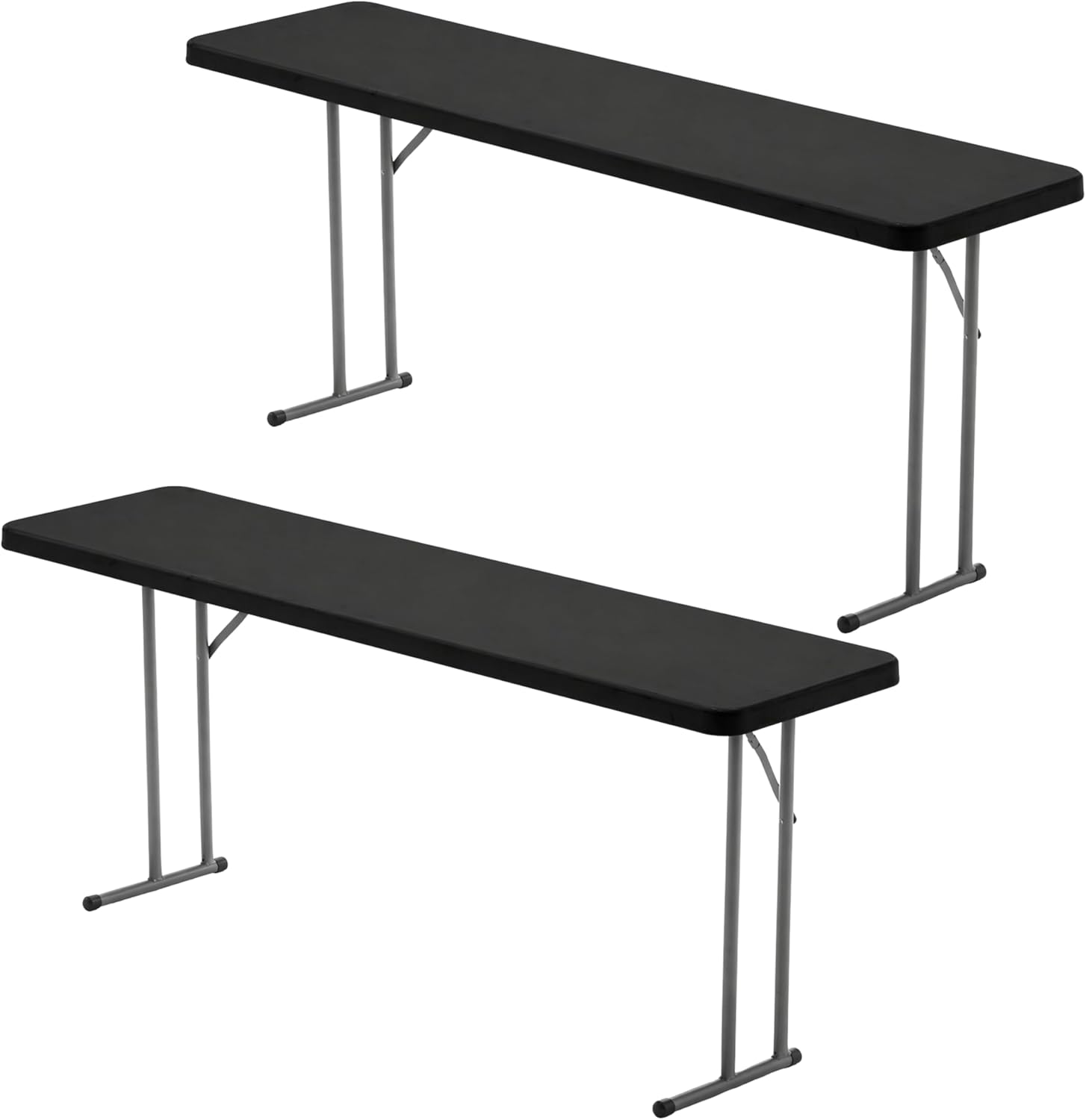 BTEXPERT 6-Foot - 72" Long Black Granite Plastic Folding Seminar Training Table Portable 18" Wide Narrow, 29" High, Events Indoor Outdoor Lightweight Set of 2