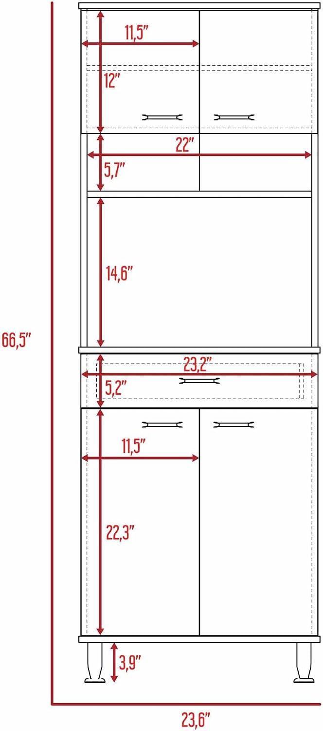 66" H Kitchen Pantry Cabinet Storage,4-Door Wooden Cupboard Credenza Bufffet Cabinet Freestanding Kitchen Hutch with Wine Coffee Bar Microwave Stand,White