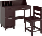 HONEY JOY Kids Desk and Chair Set, Wooden Children School Study Table and Chair w/Drawer, Storage Shelf & Cabinets, Student Computer Workstation Writing Desk for Bedroom, 3-8 Years Old (Dark Brown)