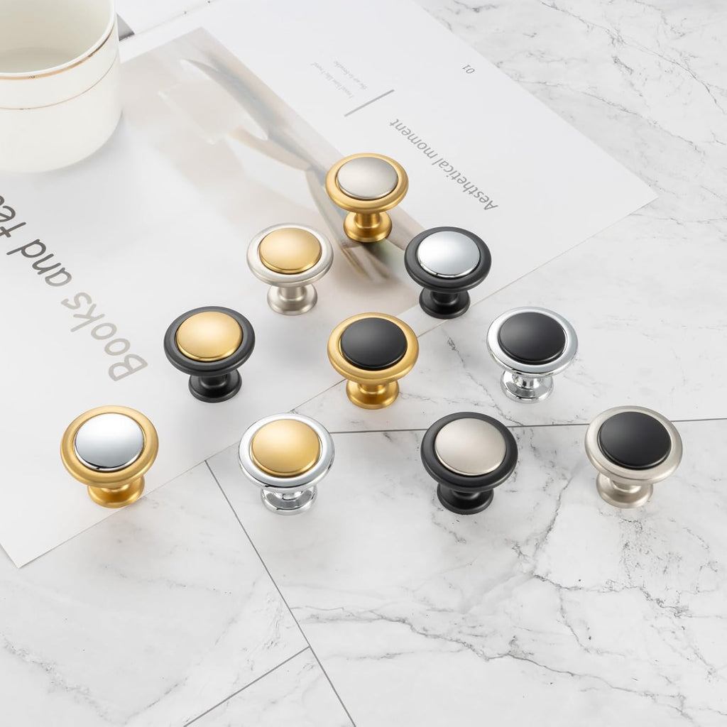 KOOFIZO 30 Pack Gold and Nickel Kitchen Cabinet Knobs Brushed Gold and Silver Drawer Knobs 1960 Round Single Hole Cabinet Pulls for Cabinets Drawers Dresser Cupboard Bedroom Bathroom