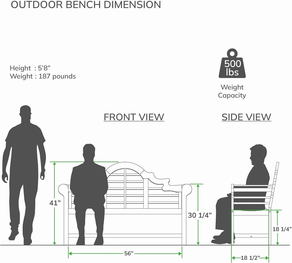 Cambridge Casual Lutyens Teak Wood Garden Bench 5-Foot, Outdoor Teak Bench, Wooden Outdoor Bench for Patio, Porch, Backyard, Lawn, Deck & Entryway