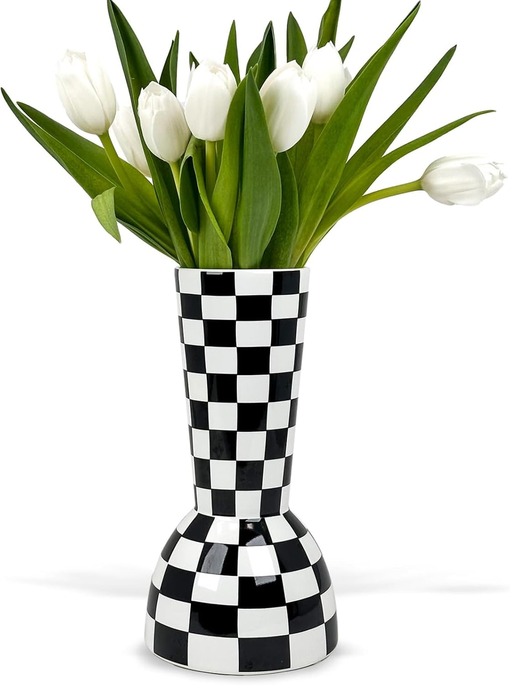 Black and White Checkered Vase, Aesthetic Modern Ins Cool Flower Vases for Home Decor, Entryway Table, Centerpieces Decoration, Kitchen, Living/Dining Room, Bedroom, Bathroom, Coffee Tables (Ceramic)