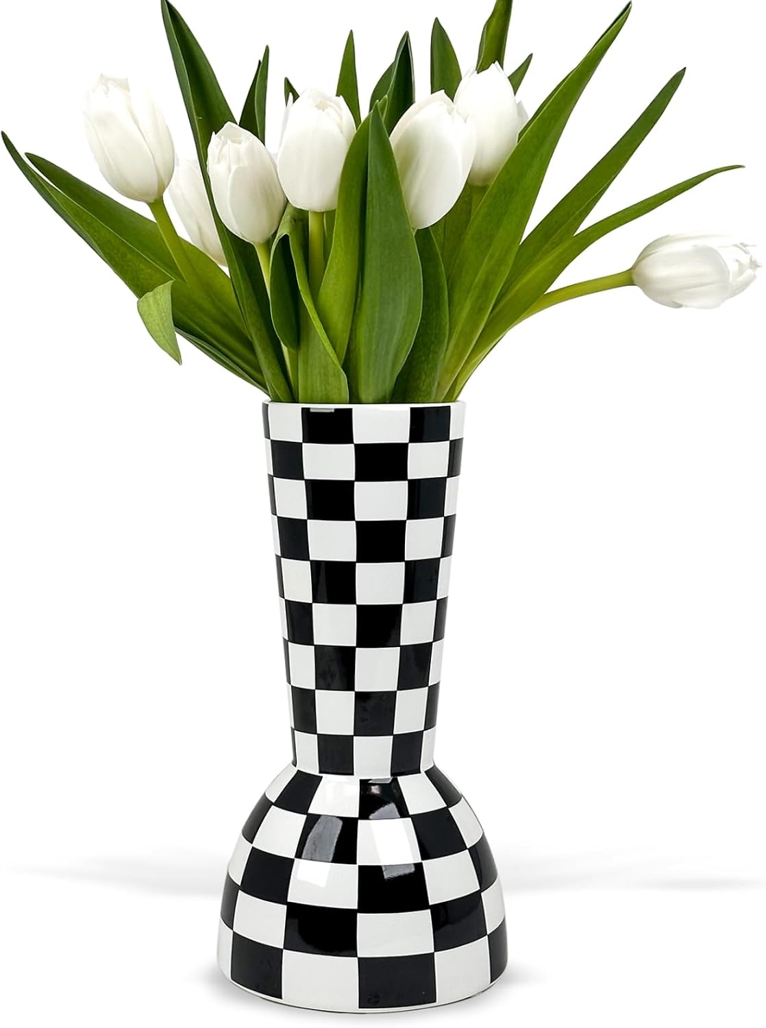 Black and White Checkered Vase, Aesthetic Modern Ins Cool Flower Vases for Home Decor, Entryway Table, Centerpieces Decoration, Kitchen, Living/Dining Room, Bedroom, Bathroom, Coffee Tables (Ceramic)