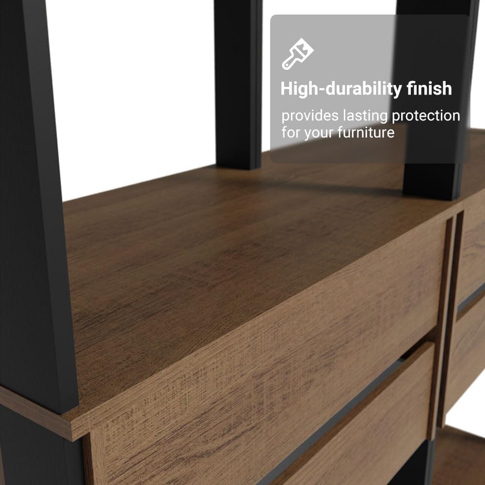 Madesa Kitchen Pantry Storage Rack with 4 Drawers 4 Shelves and 2 Hanging Rods 55" L Modular Multiuse Cabinet for Kitchen Organization - Black/Brown