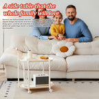 Mobile End Table, 2 Tier Side Cabinet with Handle Storage Rack and 4 Wheels, Utility Cart Living Room Small Sofa Table Mobile Plastic Side Table Little Night Stand Bedroom Balcony, White
