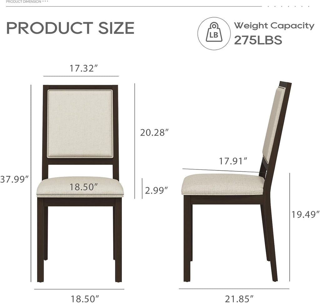 COLAMY Wooden Dining Chairs Set of 2, Mid Century Modern Upholstered Dining Chairs, 19 Inch Fabric Dining Room Chair with Back for Kitchen Dining Living Room Courtyard Waiting Leisure Area, Brown