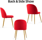 Velvet Dining Chairs Set of 4, Upholstered Mid Century Modern Dining Room Chairs, Armless Accent Chair with Metal Gold Legs for Living Room, Kitchen, Rose Red