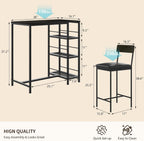 GarveeLife Dining Table Set for 2, Counter Height Bar Table Set with Storage ＆ Stools, High Top Pub Table and Chairs for Kitchen, Dining Room, Sofa Side, Apartment, Breakfast Nook