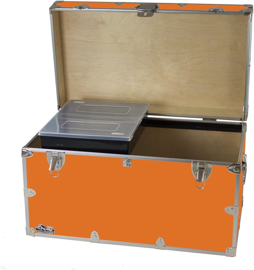 C&N Footlockers - XL Graduate Storage Trunk w/Tray - Made in the USA - STEEL Footlocker for College Dorm Room & Summer Camp - 32 x 18 x 18.5 Inches (Orange)