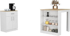 Contemporary Kitchen Island + Pantry Cabinet Combo, Kitchen Storage, White and Light Oak Freestanding Set, Cupboard, with Prep Space and Ample Storage