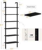 ODK 6-Tier Ladder Shelf, Book Shelf with Metal Frame, Bookcase for Living Room, Home Office, Kitchen & Bedroom, Space Saving Freestanding Organizer Rack, Black (10" D x 24" W x 87" H)