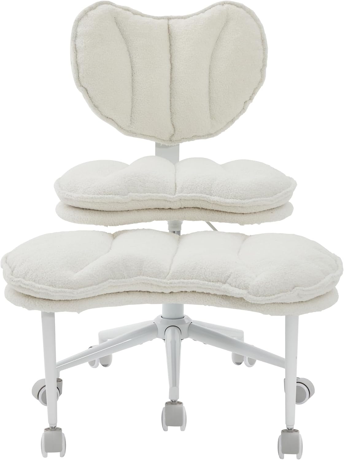 Meditation Chair Plus, Teddy Fleece Double-Layer Padding Cross Legged Rolling Chair for ADHD, Criss Cross Desk Chair with Lumbar Support, Adjustable Stool, Flexible for Fidgety Sitters, Ivory