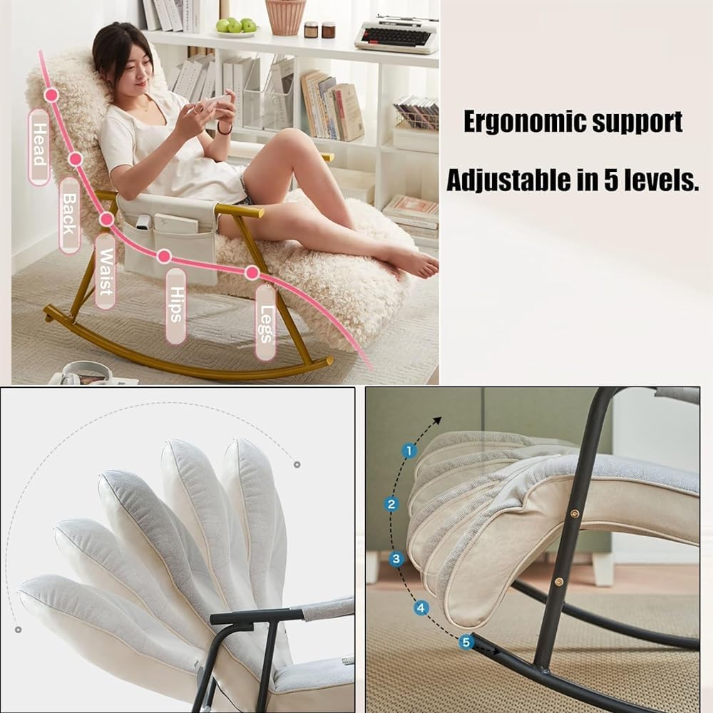 Mecedora Mecedora Mecedora Moderna para Interiores Sillón Mecedora con Bolsillos Laterales Acolchados de Peluche para (Black Legs)