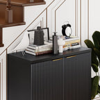 Wood Fluted Sideboard with 2 Doors, Modern Buffet Cabinet with Shelves, Multi-Space Storage Credenza Kitchen for Entryway, Dining & Living Room, Black