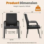 Leather Office Guest Chair, Guest Conference Room Chair, 600 LBS Capacity High Back Reception Chair with Padded Armrests, No Wheels, Black - 6 Pack