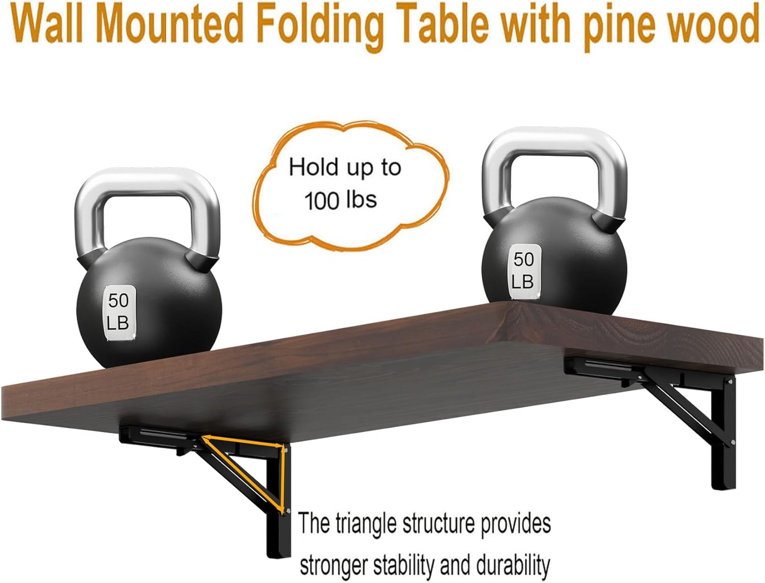 IAE Wall Mounted Folding Table with Pine Wood,36" x 14" Floating Wall Desk,Laundry Folding Table with Shelf Brackets,Fold Down Desk Shelf,Fold Workbench for Apartments,Home,Laundry Room,Kitchen,Brown
