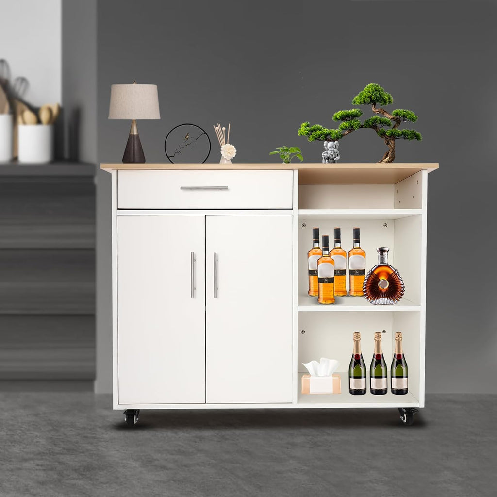 Kitchen Island Cart with Storage, Kitchen Island Cart with Storage, Adjustable Shelf & Towel Rack, Rolling Island Table, Rolling Kitchen Trolley Cart with Brakes for Kitchen,Dinning Room,Black