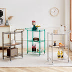 Acrylic Side Table, 3-Tier Acrylic Bar Cart with Wheels and Handle, Clear Multifunction Small Spaces Rolling Serving for Kitchen Living Room Dining Laundry(Blue)