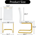 cinkehome Set of 6 Modern Dining Chairs, High Back PU Faux Leather Upholstered Armless Chair with Metal Legs for Kitchen Dining Room Living Room (White with Gold Legs)