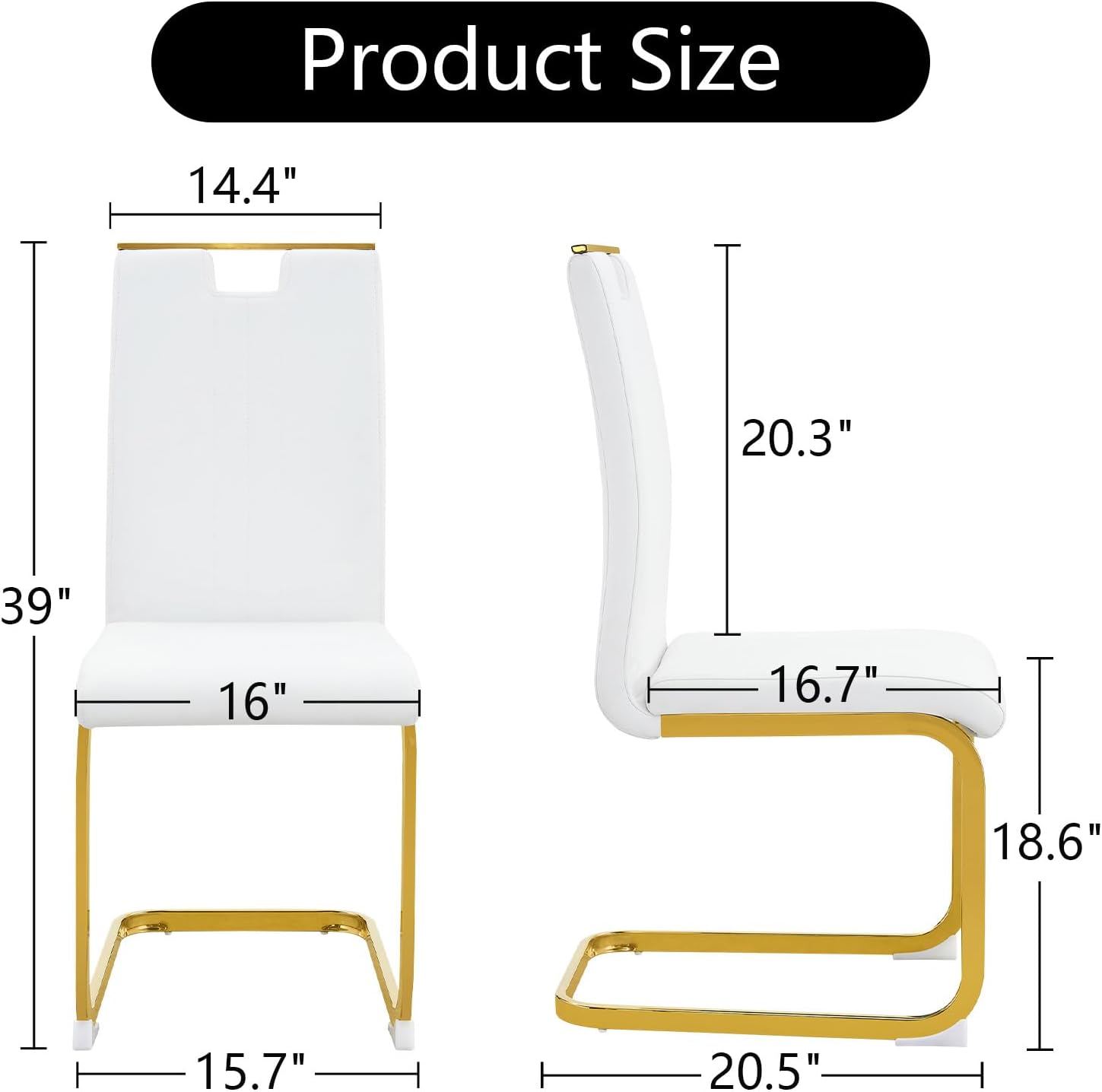 cinkehome Set of 6 Modern Dining Chairs, High Back PU Faux Leather Upholstered Armless Chair with Metal Legs for Kitchen Dining Room Living Room (White with Gold Legs)