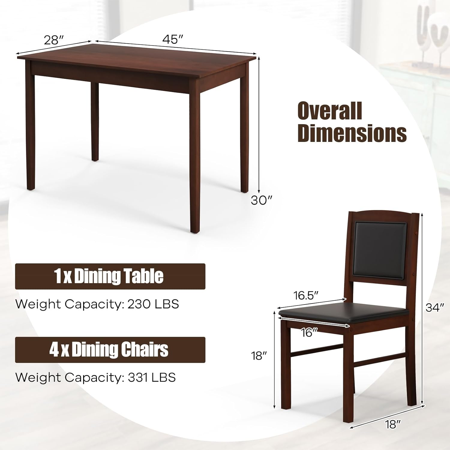 NAFORT 5 Piece Dining Table Set for 4, Farmhouse Solid Wood Kitchen Table Chairs Set of 4, Mid-Century Modern Dinette Set w/Upholstered Dining Chairs, 4 Seat Dining Room Table for Kitchen,Office