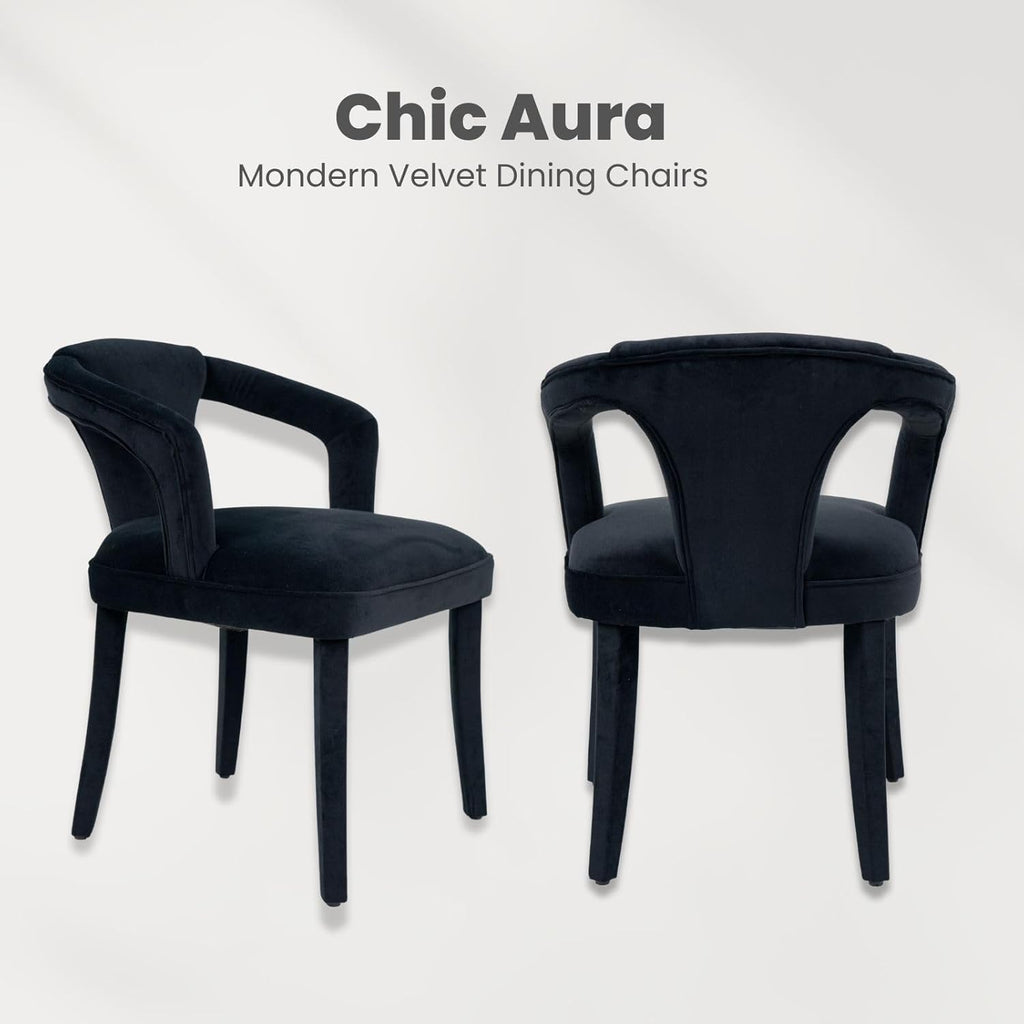 Modern Black Dining Chairs Set of 4, Velvet Upholstered Boucle Dining Chair with Arms, Accent Side Chair for Kitchen & Dining Room Living Room Restaurant Reception