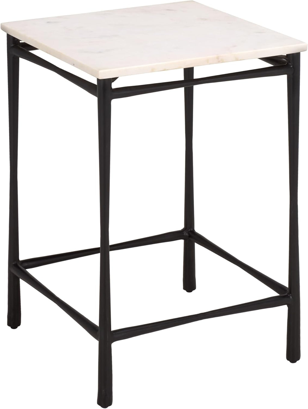 SAFAVIEH Furniture - Nadezhda Accent Table - White & Black - Marble Top Metal Side Table - Square Top Modern Design - Fully Assembled - Ideal for Living Room, Bedroom, 16"W x 16"D x 24"H (ACC3756A)