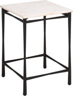 SAFAVIEH Furniture - Nadezhda Accent Table - White & Black - Marble Top Metal Side Table - Square Top Modern Design - Fully Assembled - Ideal for Living Room, Bedroom, 16"W x 16"D x 24"H (ACC3756A)