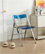 Transparent Folding Chair with Metal Frame with Backrest Plating Stool for Outdoor/Indoor Living Room Bedroom Makeup(Grey)
