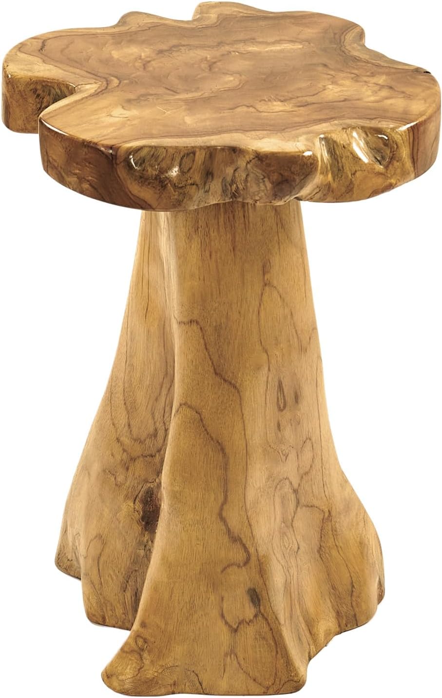 Greenage Solid Teak Wood Plant Stand 15.5" x 15.5" x 19.5" H | Rustic Live Edge End Table for Living Room Bedroom | Tree Stump Style Side Table for Coffee or Courtyard Decor