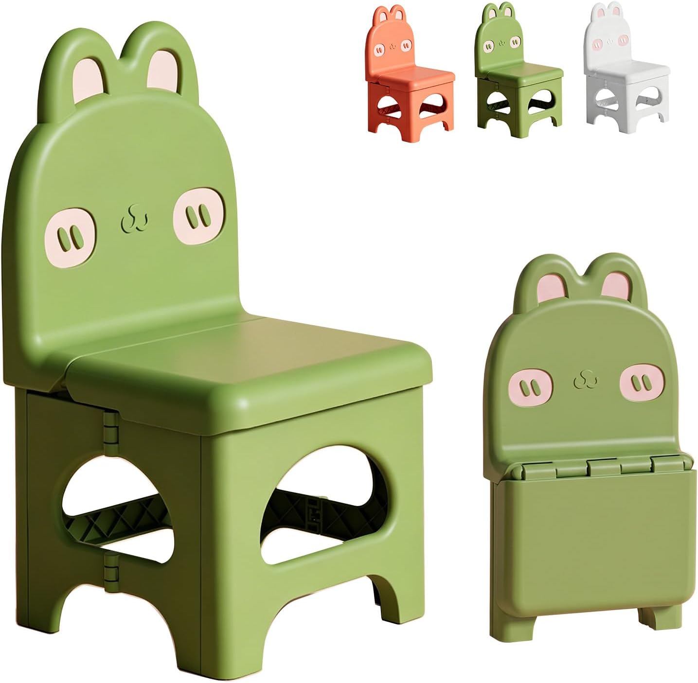Kids Folding Chair, Ergonomic Small Chair for Toddlers, Durable Plastic Kids Chair for Home Classroom Camping, Lightweight Padded Seat (Green)