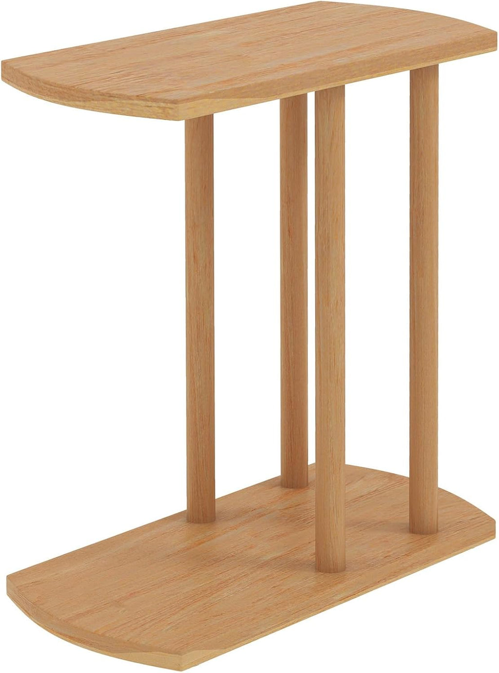 COSTWAY Solid Teak C-Shaped Side Table, Natural Slim 2-Tier End Table with Thick Top & Stable Base, Space-Saving Couch Table for Living Room Bedroom Small Spaces (1)