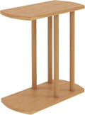 COSTWAY Solid Teak C-Shaped Side Table, Natural Slim 2-Tier End Table with Thick Top & Stable Base, Space-Saving Couch Table for Living Room Bedroom Small Spaces (1)