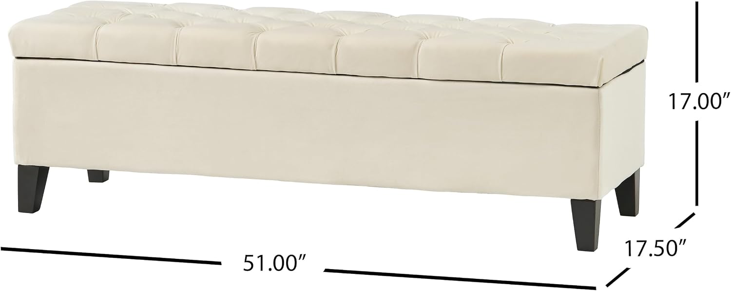 51" Storage Ottoman Bench, Foot Rest with Legs - Beige Button Tufted Storage Ottoman End of Bed with Safety Hinges, Entryway Bedroom Bench for Living, Dining Room and Hallway