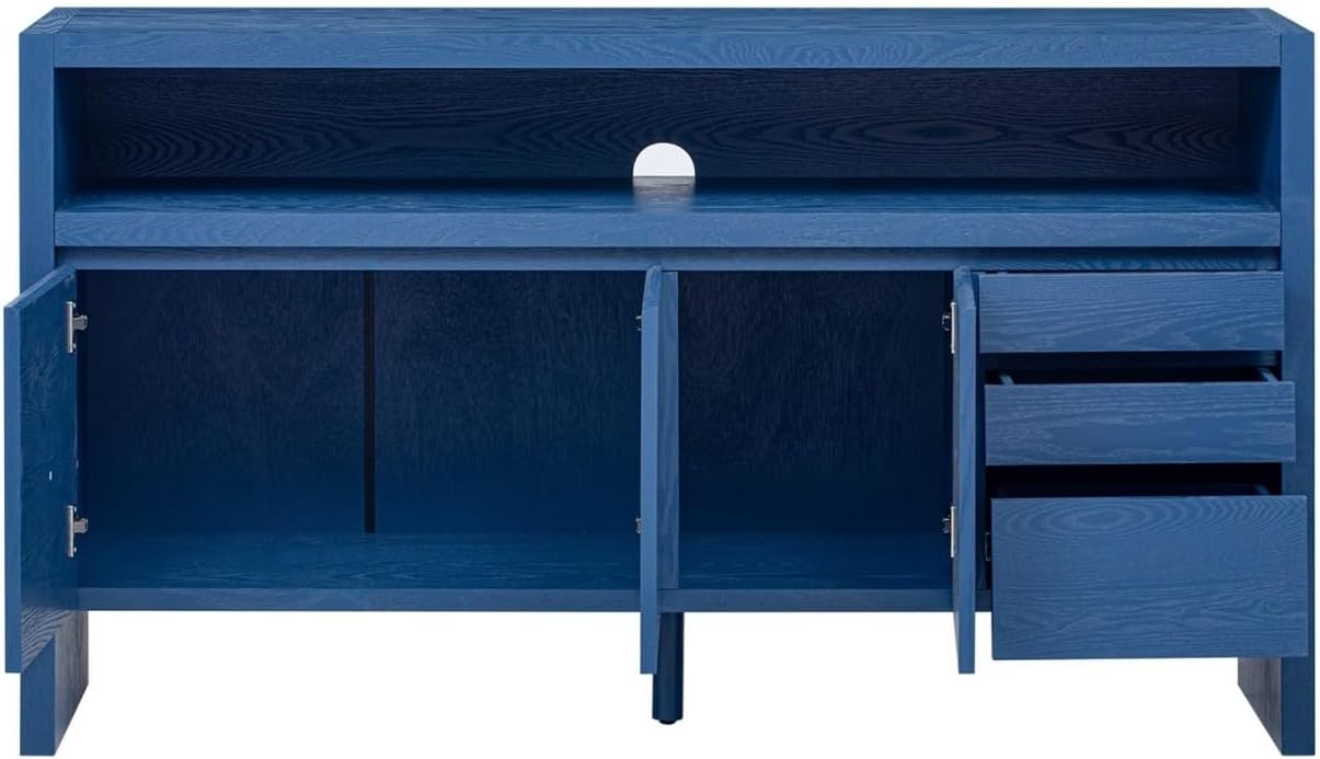 60" 3-Door Sideboard with 3 Drawers - Semi-Open Shelf & Center Semi-Circular Cutout in Back Panel, Large Storage Cabinet for Living Room, Hallway, Dining,for Kitchen