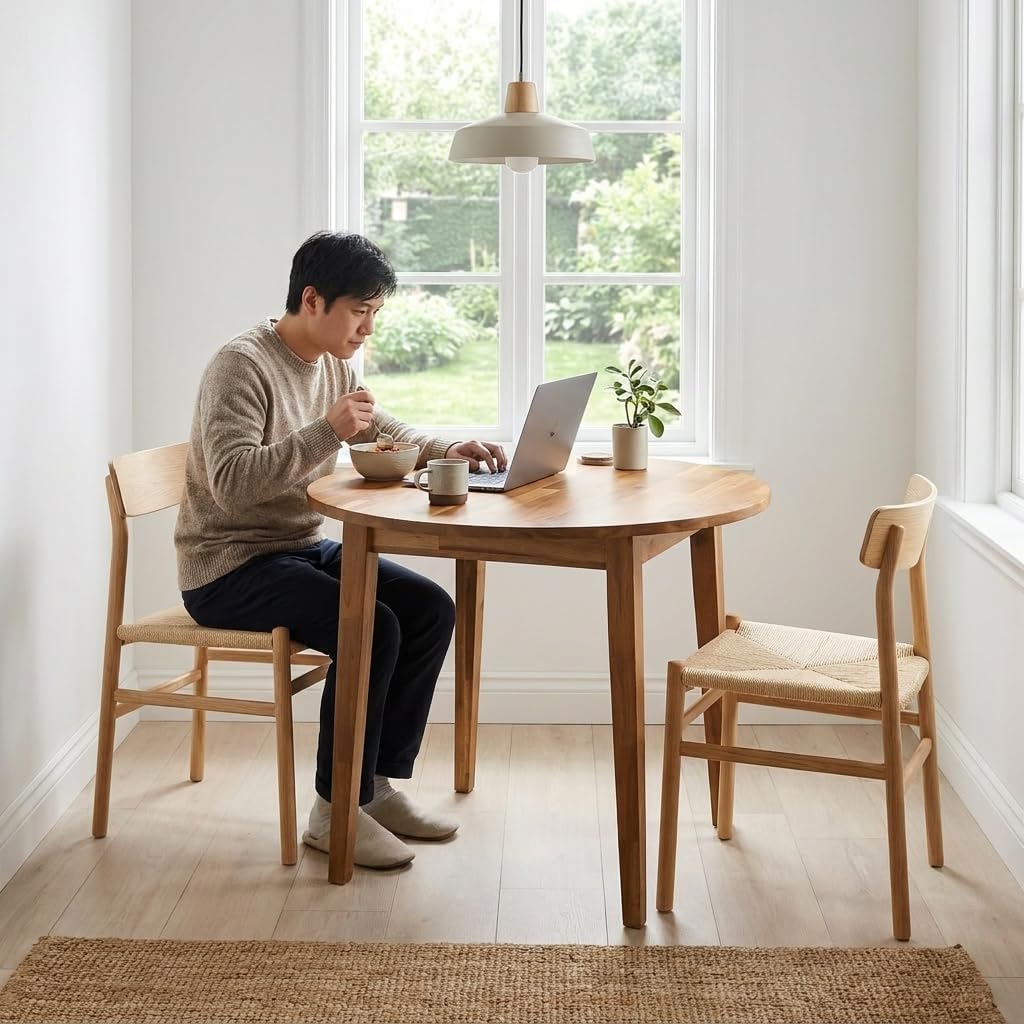 ARROWSTONE Nakina Solid Acacia Wood Round Dining Table, Ideal for Dining Room, Kitchen, Living Room