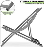 Magshion Folding Beach Sling Chairs Set of 2, 4 Level Adjustable Reclining Design, Lightweight Aluminum Frame, Portable Outdoor Chair for Backyard, Poolside and Camping, Support to 250 lbs, Gray