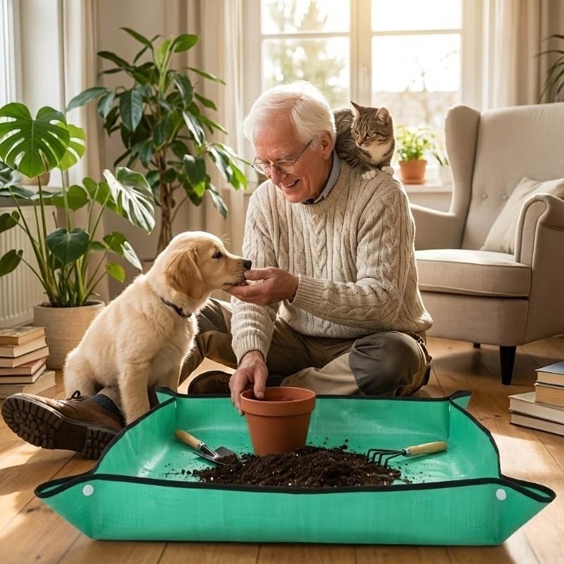 PE Plant Regeneration Mat Waterproof Portable Transplanting Mat with Snap Corners for Indoor Succulent Potting, Garden Use, 50 * 50cm