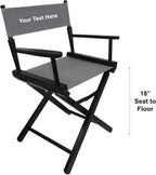 TLT 18" Table Height Folding Director’s Chair – Black Frame – Personalized/Imprinting – Contemporary Style - Grey Canvas