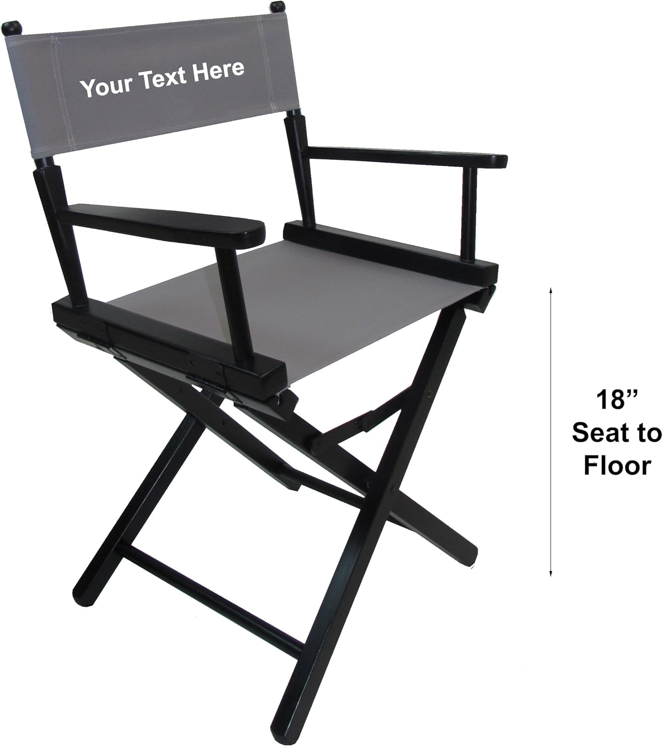 TLT 18" Table Height Folding Director’s Chair – Black Frame – Personalized/Imprinting – Contemporary Style - Grey Canvas