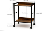 2-Tier Rolling Utility Cart Night Stand Organizer with Brown Wood Shelves and Black Metal Frame, End Side Table Storage Trolley on Wheels for Kitchen Office, Bathroom, Living Room