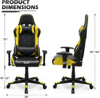 MoNiBloom Gaming Chair Racing Style High-Back Reclining Ergonomic Swivel Chair with Adjustable Headrest and Lumbar Support, PU Leather Executive Chair for Home Office Gaming, Yellow